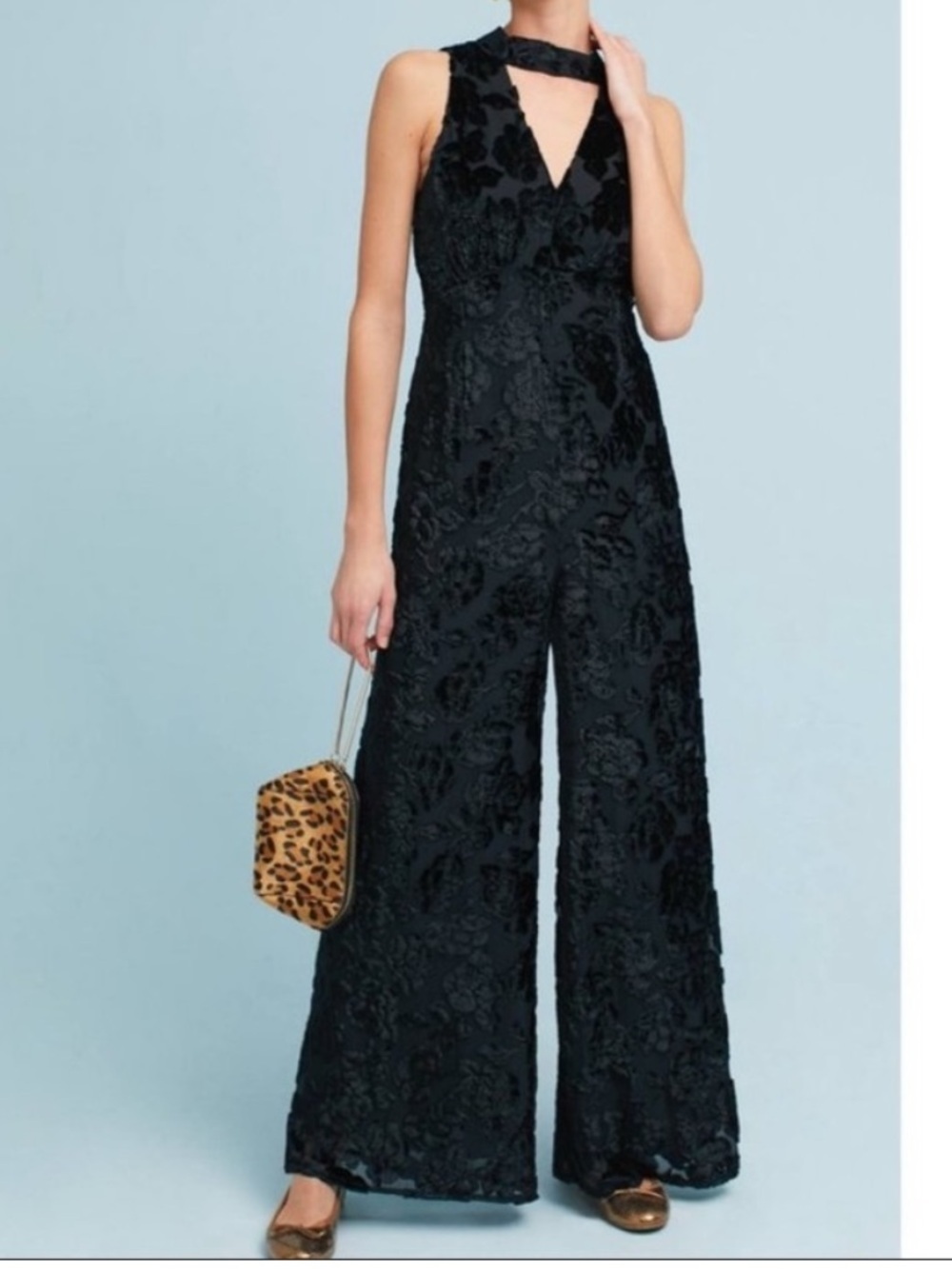 Maeve Black Floral Burnout Halter Jumpsuit
